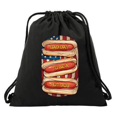 Bad Day To Be A Hot Dog July 4th Patriotic Summer Bbq Funny Drawstring Bag