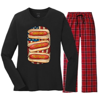 Bad Day To Be A Hot Dog July 4th Patriotic Summer Bbq Funny Women's Long Sleeve Flannel Pajama Set 