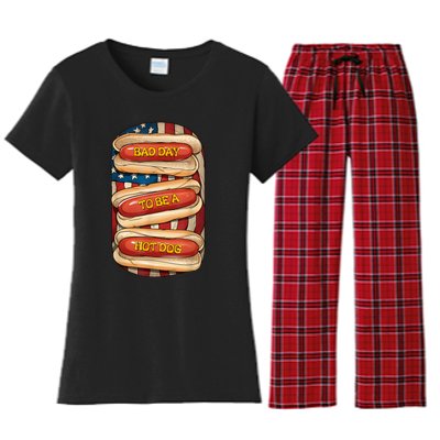 Bad Day To Be A Hot Dog July 4th Patriotic Summer Bbq Funny Women's Flannel Pajama Set