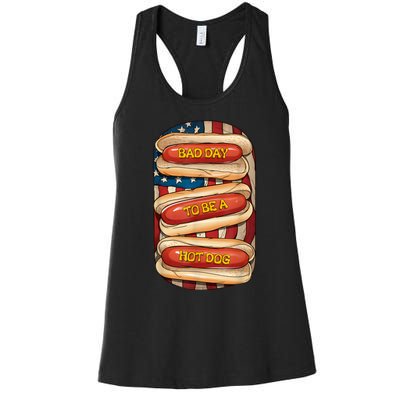 Bad Day To Be A Hot Dog July 4th Patriotic Summer Bbq Funny Women's Racerback Tank