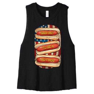 Bad Day To Be A Hot Dog July 4th Patriotic Summer Bbq Funny Women's Racerback Cropped Tank