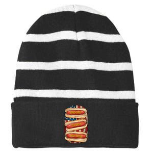 Bad Day To Be A Hot Dog July 4th Patriotic Summer Bbq Funny Striped Beanie with Solid Band