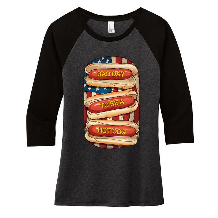 Bad Day To Be A Hot Dog July 4th Patriotic Summer Bbq Funny Women's Tri-Blend 3/4-Sleeve Raglan Shirt