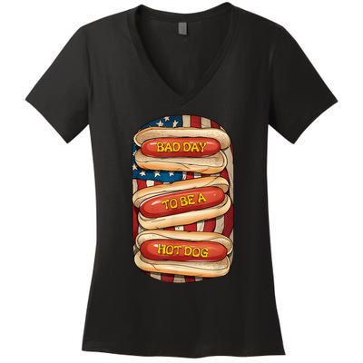 Bad Day To Be A Hot Dog July 4th Patriotic Summer Bbq Funny Women's V-Neck T-Shirt