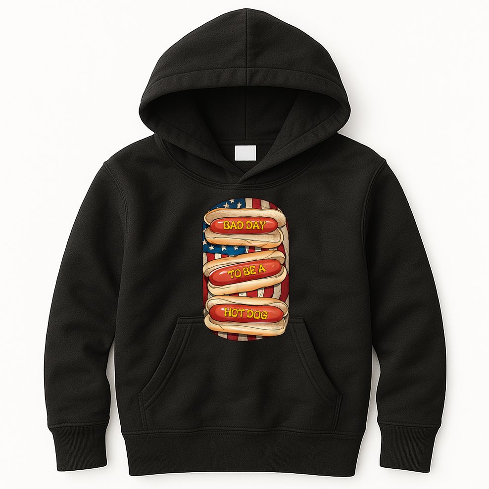 Bad Day To Be A Hot Dog July 4th Patriotic Summer Bbq Funny Kids Hoodie