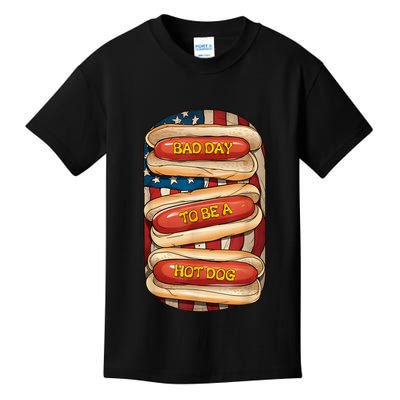 Bad Day To Be A Hot Dog July 4th Patriotic Summer Bbq Funny Kids T-Shirt