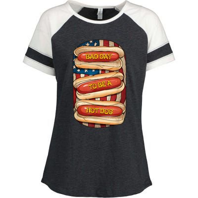 Bad Day To Be A Hot Dog July 4th Patriotic Summer Bbq Funny Enza Ladies Jersey Colorblock Tee