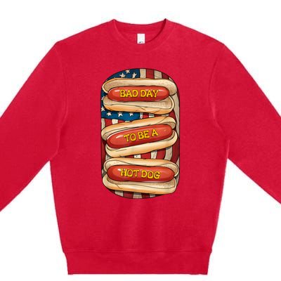 Bad Day To Be A Hot Dog July 4th Patriotic Summer Bbq Funny Premium Crewneck Sweatshirt