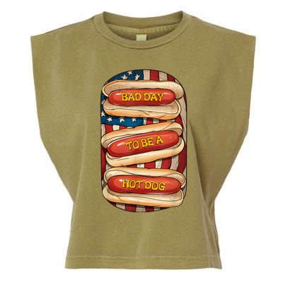 Bad Day To Be A Hot Dog July 4th Patriotic Summer Bbq Funny Garment-Dyed Women's Muscle Tee