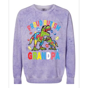 Big Dinosaur Tcute Giftrex And Autism Proud Autism Grandpa Cute Gift Colorblast Crewneck Sweatshirt