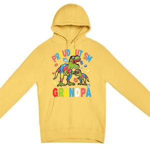 Big Dinosaur Tcute Giftrex And Autism Proud Autism Grandpa Cute Gift Premium Pullover Hoodie