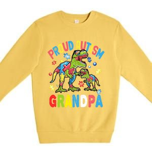 Big Dinosaur Tcute Giftrex And Autism Proud Autism Grandpa Cute Gift Premium Crewneck Sweatshirt