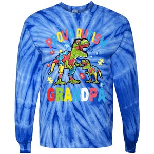 Big Dinosaur Tcute Giftrex And Autism Proud Autism Grandpa Cute Gift Tie-Dye Long Sleeve Shirt