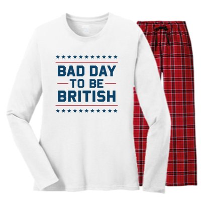 Bad Day To Be British Funny 4th Of July Humor Quote Women's Long Sleeve Flannel Pajama Set 