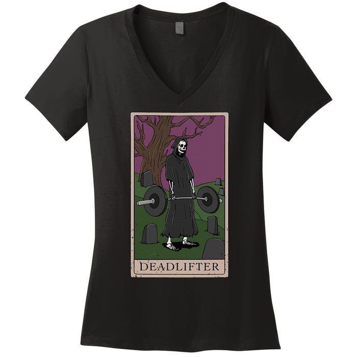 Bodybuilding Deadlifter Tarot Card Strength Training Women's V-Neck T-Shirt