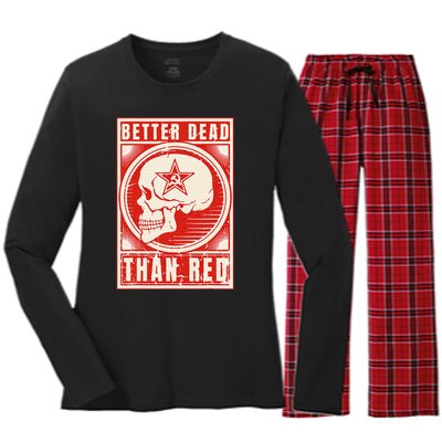 Better Dead Than Red Anti Communism Design Women's Long Sleeve Flannel Pajama Set 