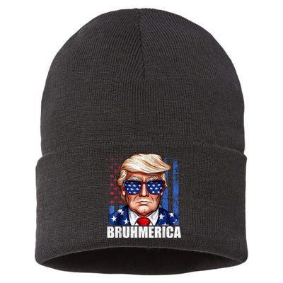 Bruhmerica Donald Trump Usa American Flag Funny Distressed Sustainable Knit Beanie