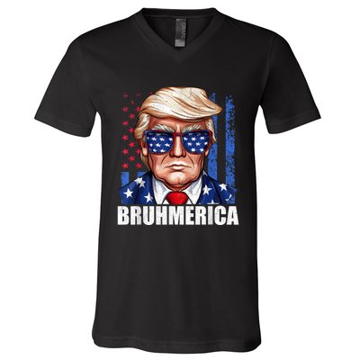 Bruhmerica Donald Trump Usa American Flag Funny Distressed V-Neck T-Shirt