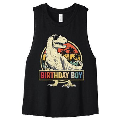 Birthday Dino T Rex Dinosaur Matching Family Women's Racerback Cropped Tank