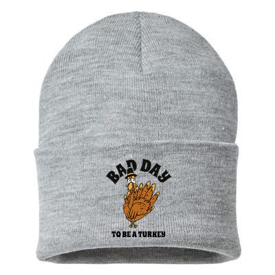 Bad Day To Be A Turkey Funny Thanksgiving Sustainable Knit Beanie