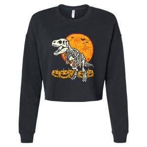 Bone Dinosaur T Rex Skeleton Pumpkin Halloween Cropped Pullover Crew