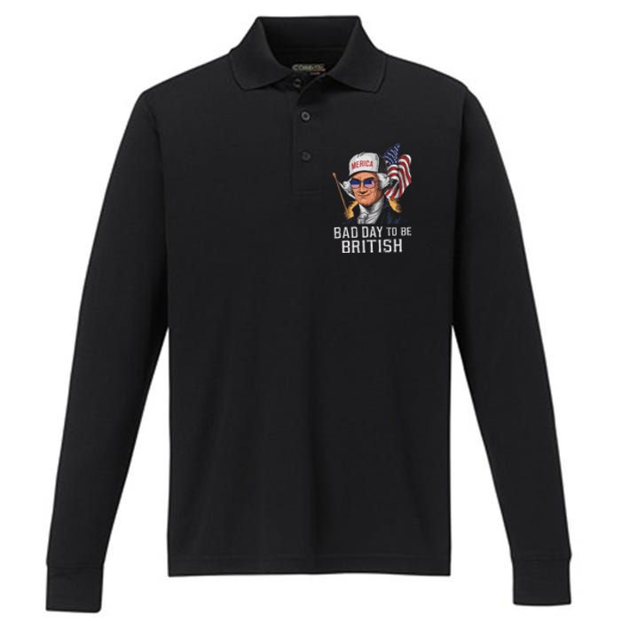 Bad Day To Be British Patriotic George Washington 4th July Gift Performance Long Sleeve Polo