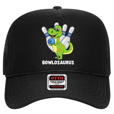 Bowling Dinosaur T Rex Bowlosaurus Player Party High Crown Mesh Back Trucker Hat