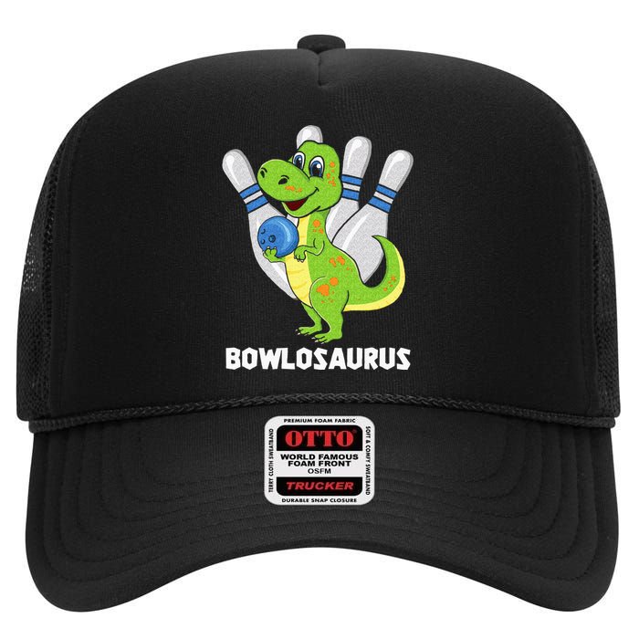 Bowling Dinosaur T Rex Bowlosaurus Player Party High Crown Mesh Back Trucker Hat