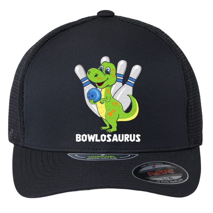 Bowling Dinosaur T Rex Bowlosaurus Player Party Flexfit Unipanel Trucker Cap