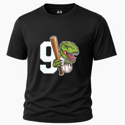 Baseball Dinosaurs Trex Dino 9th Birthday Design Great Gift Performance Shirt