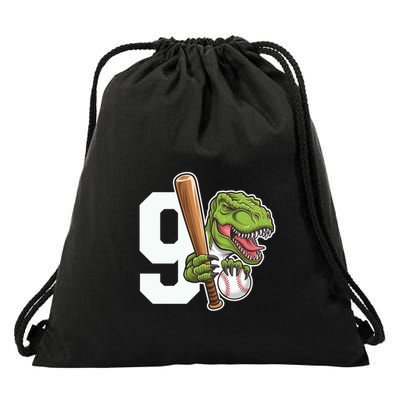 Baseball Dinosaurs Trex Dino 9th Birthday Design Great Gift Drawstring Bag