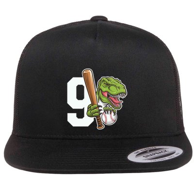 Baseball Dinosaurs Trex Dino 9th Birthday Design Great Gift Flatbill Hat