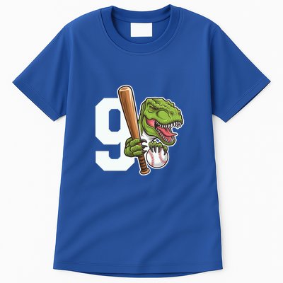 Baseball Dinosaurs Trex Dino 9th Birthday Design Great Gift Tall T-Shirt