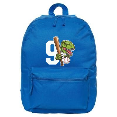 Baseball Dinosaurs Trex Dino 9th Birthday Design Great Gift 16 in Basic Backpack