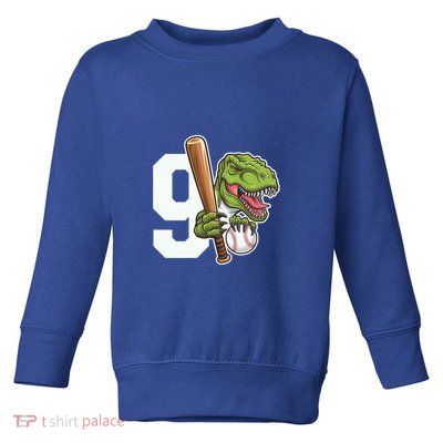 Baseball Dinosaurs Trex Dino 9th Birthday Design Great Gift Toddler Sweatshirt