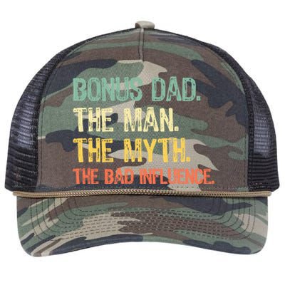 Bonus Dad The Man Myth Bad Influence Funny Stepdad Stepdad Retro Rope Trucker Hat Cap