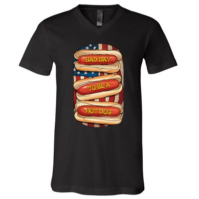 Bad Day To Be A Hot Dog July 4th Patriotic Summer Bbq V-Neck T-Shirt