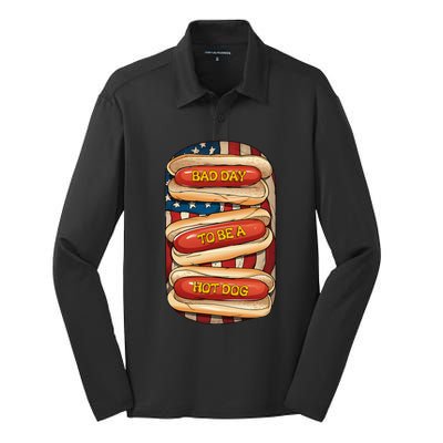 Bad Day To Be A Hot Dog July 4th Patriotic Summer Bbq Silk Touch Performance Long Sleeve Polo