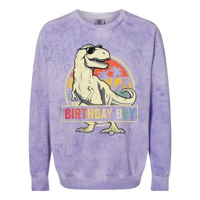 Birthday Dino T Rex Dinosaur Matching Family Colorblast Crewneck Sweatshirt