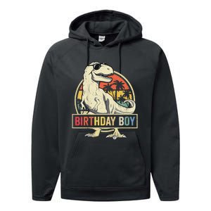 Birthday Dino T Rex Dinosaur Matching Family Performance Fleece Hoodie