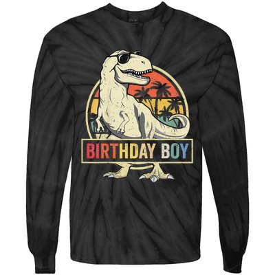 Birthday Dino T Rex Dinosaur Matching Family Tie-Dye Long Sleeve Shirt