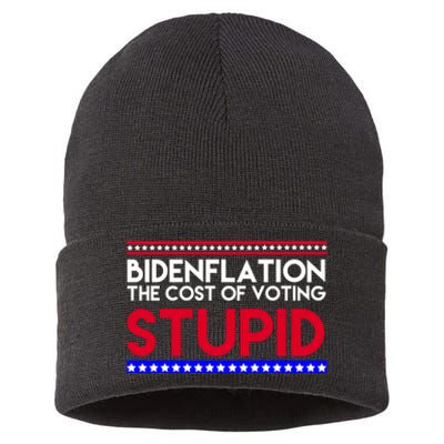 Bidenflation Definition The Cost Of Voting Stupid Anti Biden Sustainable Knit Beanie