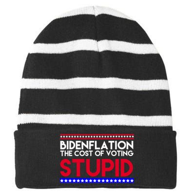 Bidenflation Definition The Cost Of Voting Stupid Anti Biden Striped Beanie with Solid Band