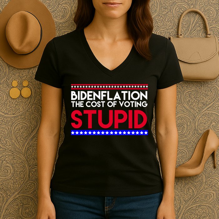 Bidenflation Definition The Cost Of Voting Stupid Anti Biden Women's V-Neck T-Shirt