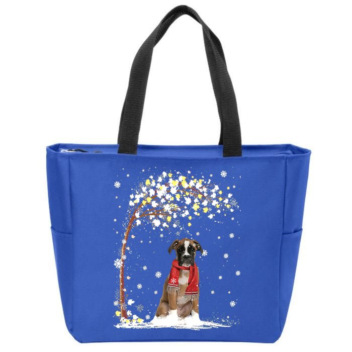 Boxer Dog Tree Christmas Snow Pajama Xmas Dog Lover Gift Zip Tote Bag