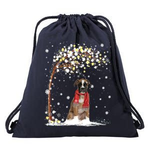 Boxer Dog Tree Christmas Snow Pajama Xmas Dog Lover Gift Drawstring Bag