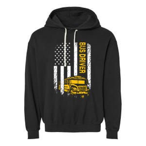 Bus Driver Usa American Flag Funny School Bus Driver Garment-Dyed Fleece Hoodie