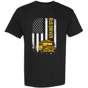 Bus Driver Usa American Flag Funny School Bus Driver Garment-Dyed Heavyweight T-Shirt