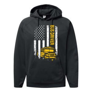 Bus Driver Usa American Flag Funny School Bus Driver Performance Fleece Hoodie