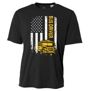 Bus Driver Usa American Flag Funny School Bus Driver Cooling Performance Crew T-Shirt